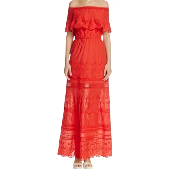 red silk lace dress RED ROUND NECKLINE SLEEVELESS GOWN WITH LONG LACE CAPE | CULT MIA main image 1